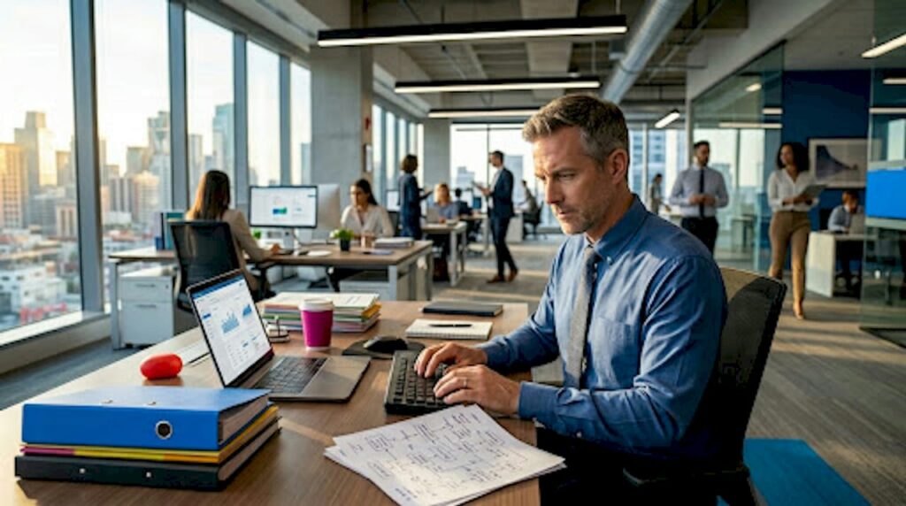 IT manager coordinating document workflow