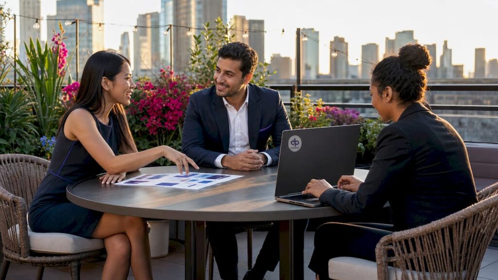 Sales team collaborating over document tools