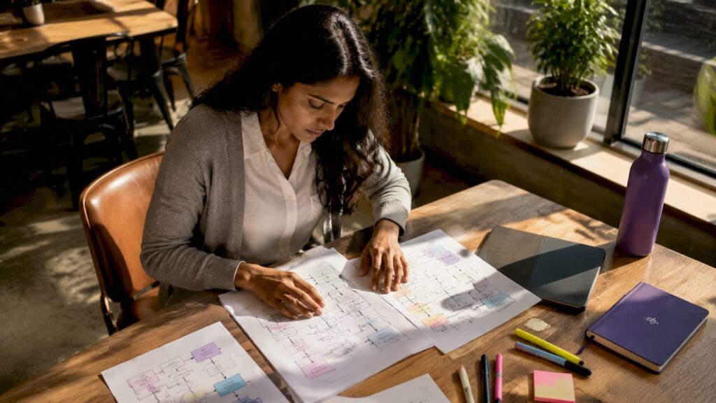 Woman analyzing AI document automation workflow