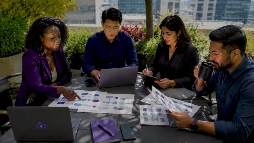 Diverse team discussing AI integration services