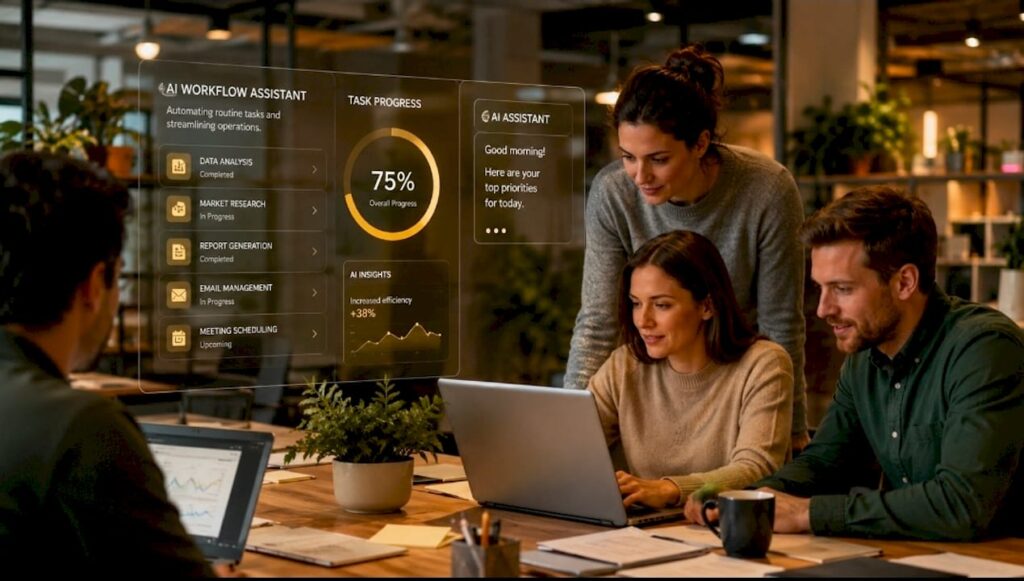 Small business owner reviewing invoices at desk
