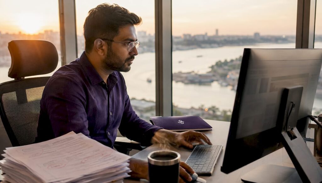 Man reviewing enterprise document summarization workflow