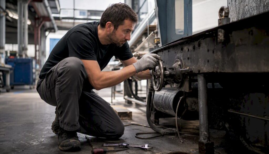 Technician adjusting conveyor valve close-up
