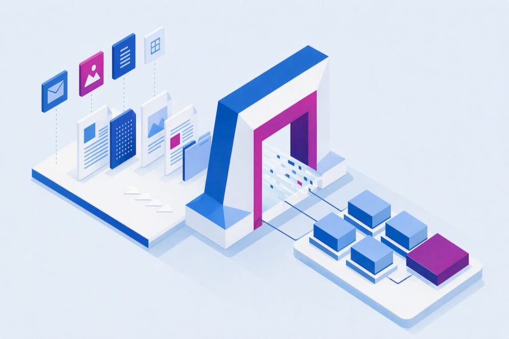 Isometric illustration of intelligent document processing