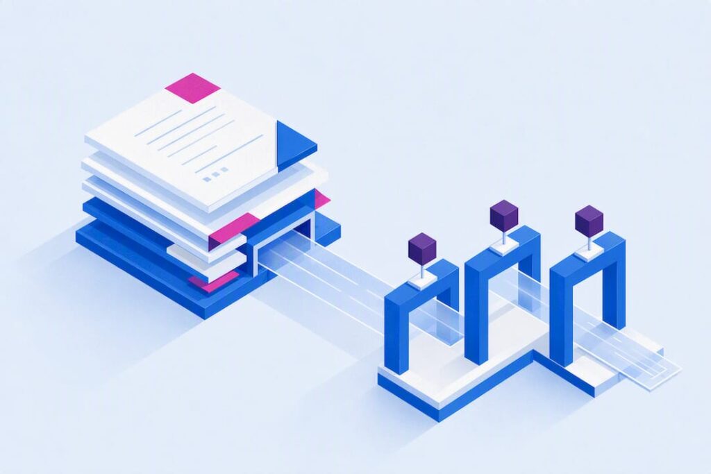 Isometric illustration of governed document extraction
