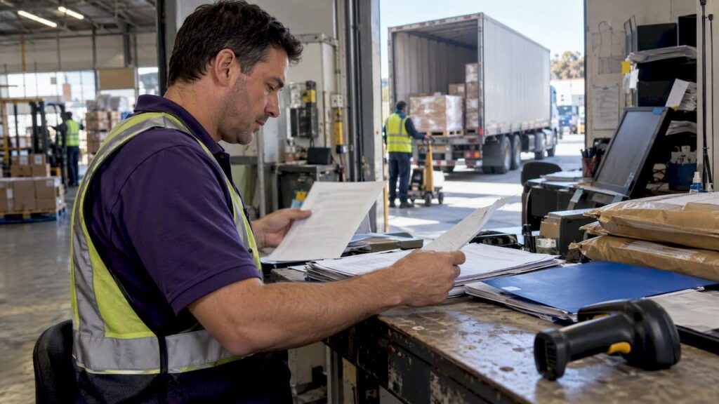 Broker validating logistics shipment documents