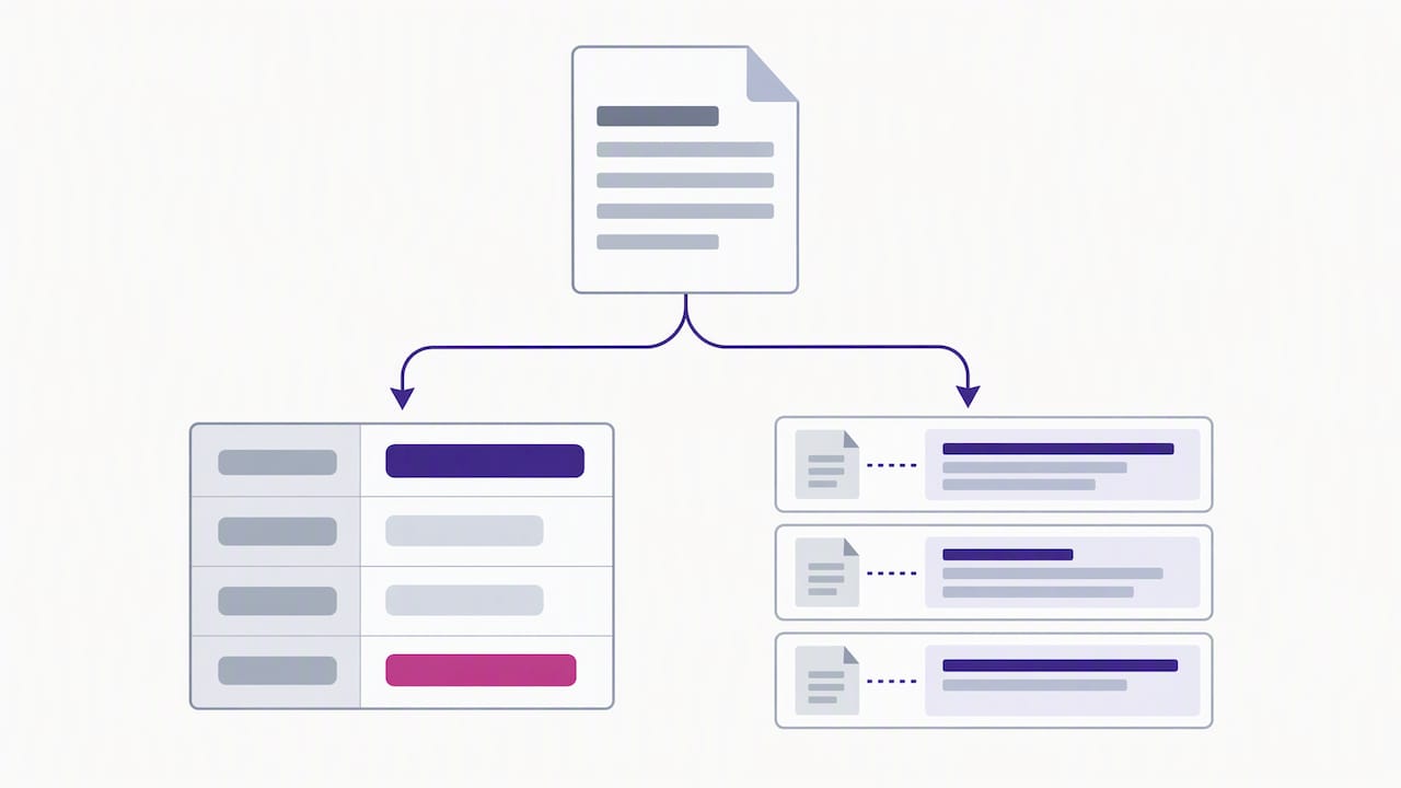 Document branching into a record and source passages